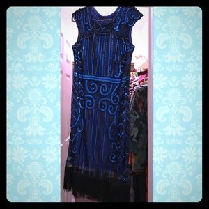 Jazz Era Electric Blue Dress with Fringe Bottom